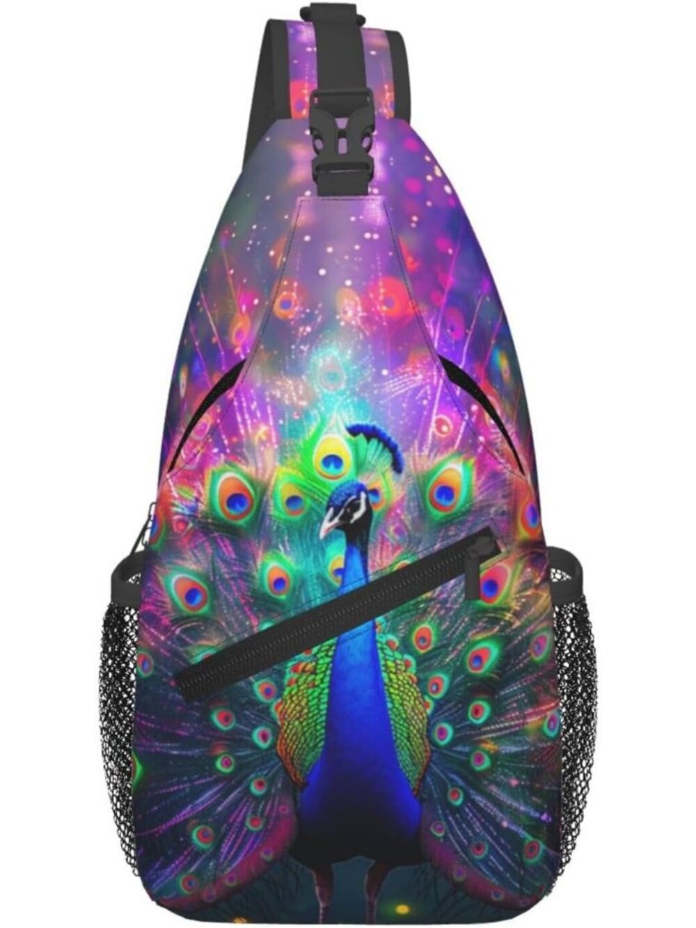 Unisex Blue Peacock Halloween Travel Hiking Sling Backpack Casual Crossbody Bag